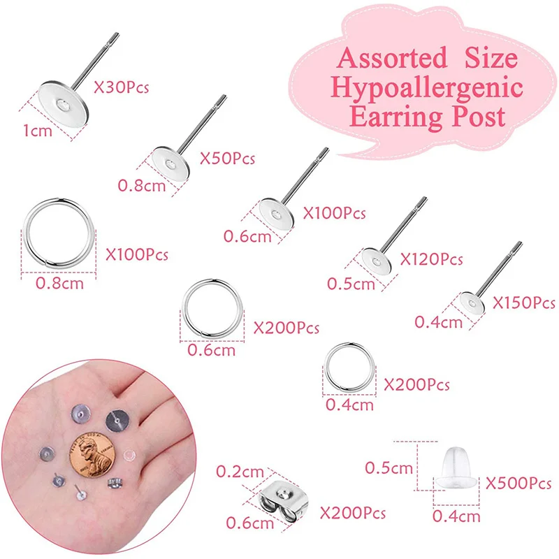 

1650pcs 4-10mm Ear Needle Set Diy Handmade Earrings Butterfly Earplugs Silicone Ear Stud Accessories Jewelry Making Tools Kit