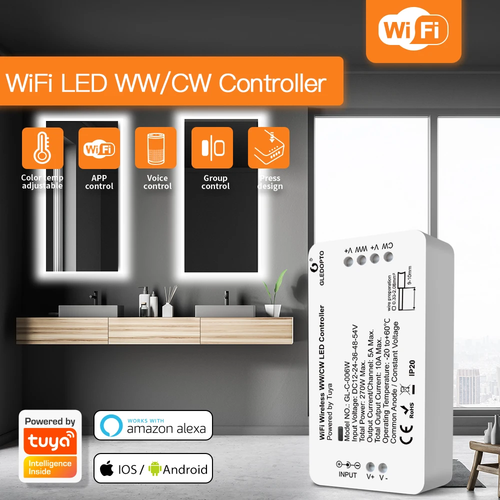 Gledopto Yandex Alice WiFi LED Controller WWCW DC12-24V Tuya Smart Life App Voice Control Warm Cold White Dimmable Strip Light find smart note white grid блокнот