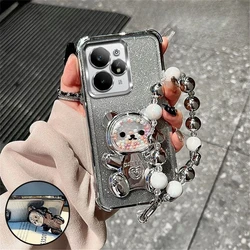 Luxurious Bow Strap Bear Phone Holder Case with Glitter Shockproof Stand Cover - Honor 300 (4)