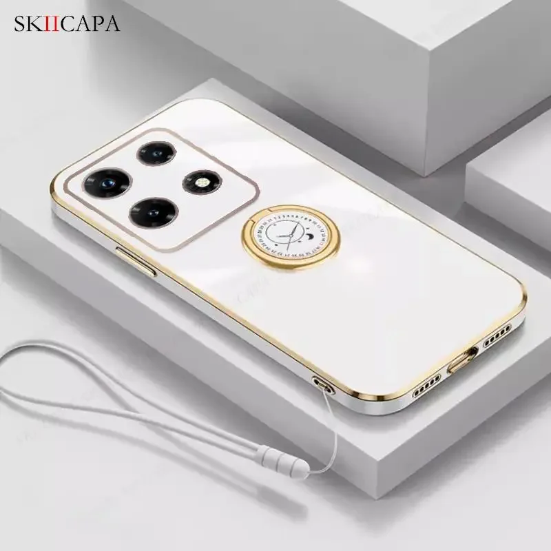 Plating Soft Silicone Ring Holder Case with Lens Protection and Lanyard