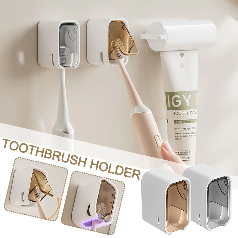 Portable Dustproof Toothbrush Holder Flip-top Wall Mounted Toothbrush Rack Storage Box