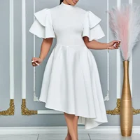 S-3XL African Party Evening Dresses for Women Summer Fashion 2024 African Short Sleeve Polyester White Yellow Orange Midi Dress 5