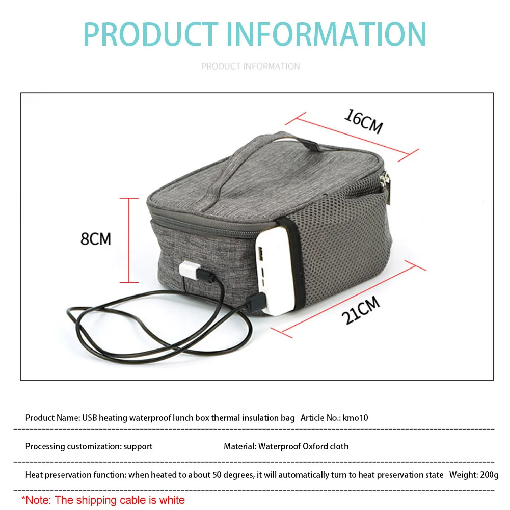 USB Heating Lunch Box Bag Electric Lunch Bag Oxford Cloth Portable Food Warmer Waterproof Large Capacity for Camping Picnic