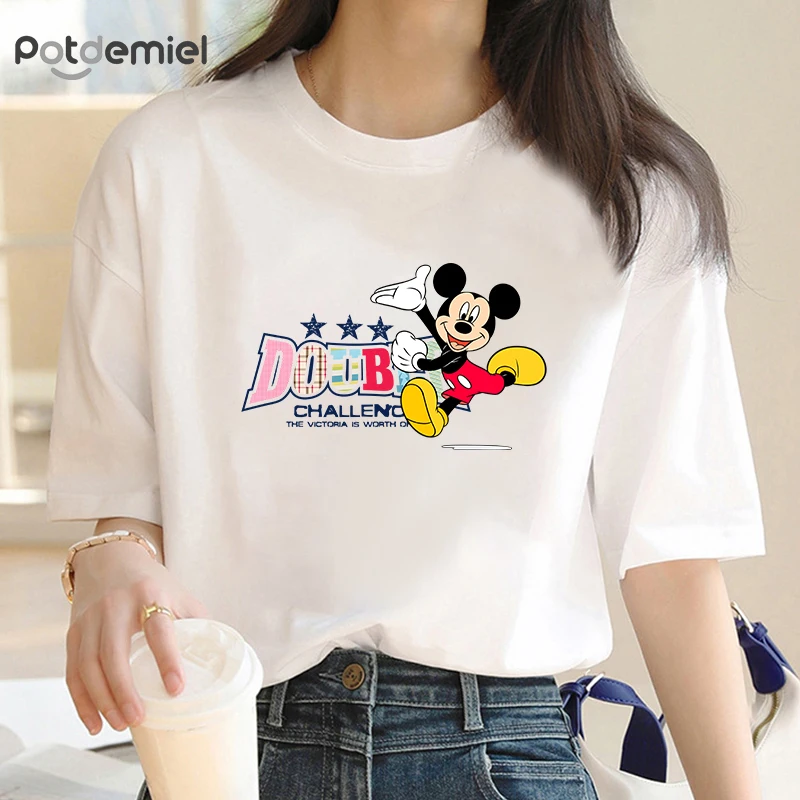 

Mickey Mouse Print T-shirt Women Harajuku Aesthetic Streetwear White Tops Tshirt New Summer Fashion Female T Shirt