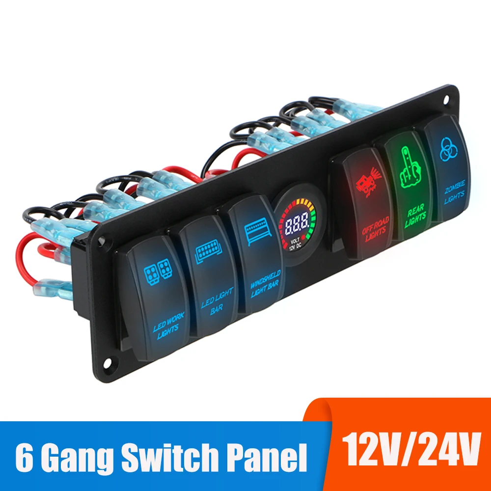 

6 Gang 24V 12V Switch Panel Car Light Toggle Truck Buttons Voltage Test RV Caravan Accessories For Boat Marine Trailer Camper