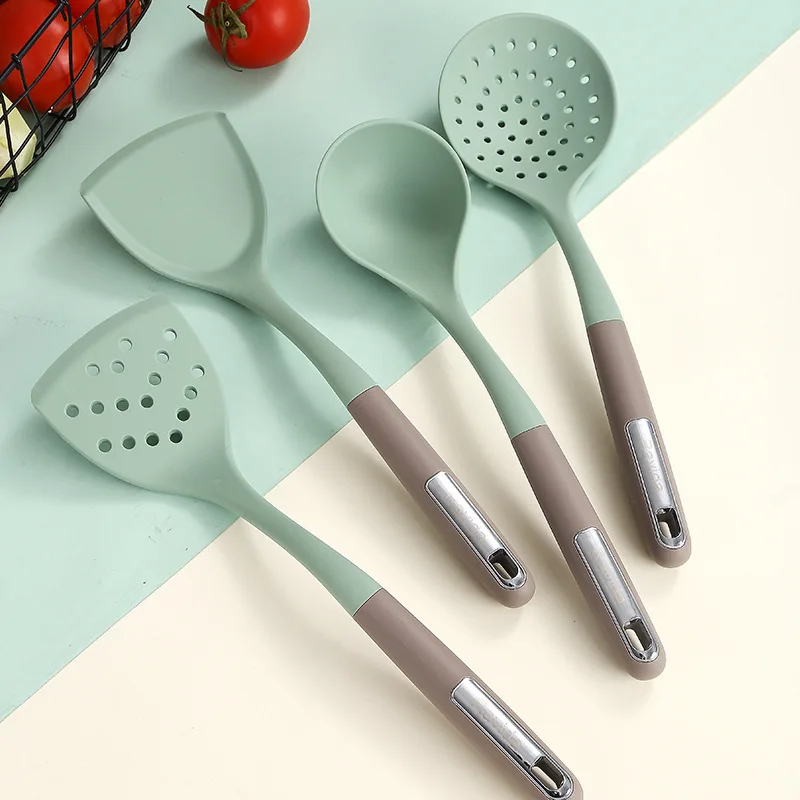 

Кухонный набор из 4 предметов, зеленая силиконовая лопатка, ложка для супа, ложка с шлицей, кухонная утварь