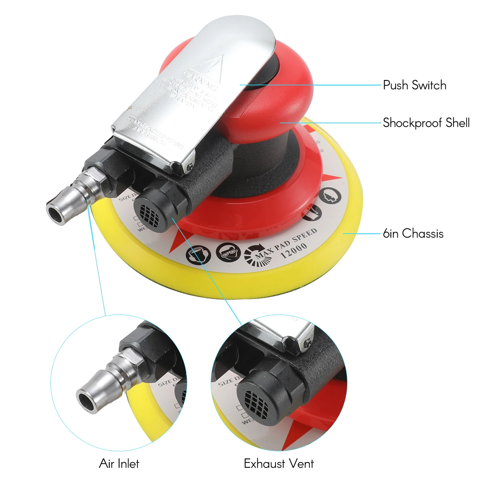 Pneumatic Orbital Sander Air Grinder 5" 6" Vacuum Eccentric Polishing/Grinding Machine Sanding Waxing Tools for Car Wall Metal 5