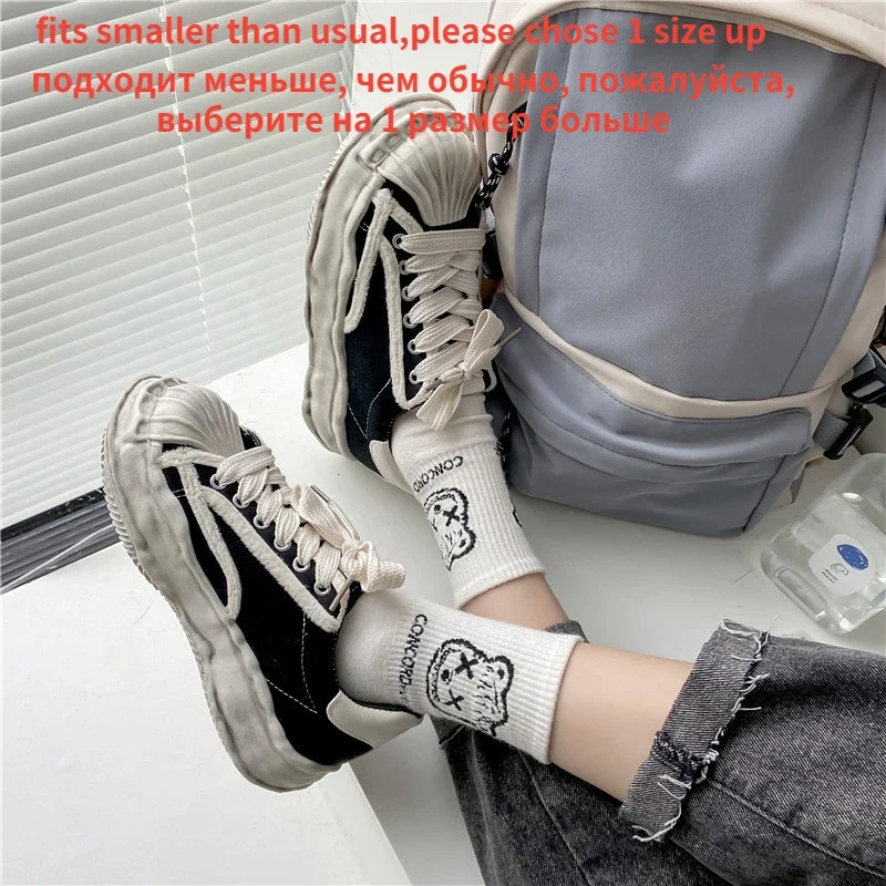 Women Canvas Sneakers Dirty Shoes New Student Canvas Thick Dissolving Heels Lace Up Sports women shoes casual sneakers women sneakers
