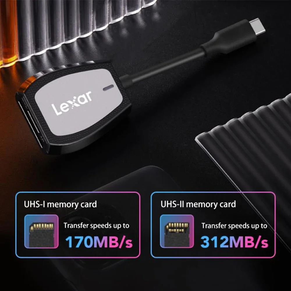 렉사 RW470 프로페셔널 듀얼 슬롯 SD 카드 리더 USB 3.2 타입 C UHS II 312MB/s 고속 메모리 카드 리더 (마이크로SD 카드용)