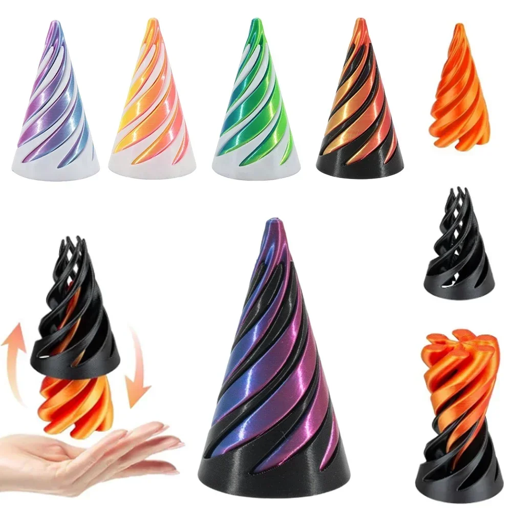 3D Printed Spiral Cone Ornaments Helix Rotating Pressure Reducing Toy Pyramid Passthrough Sculpture