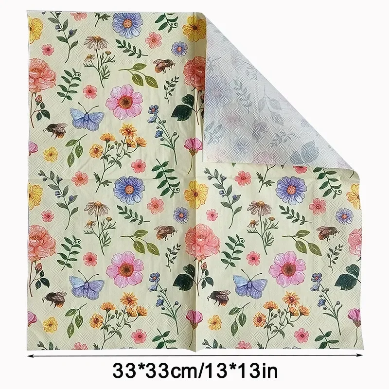 10/20pcs 33cm 2Ply Colourful Floral Napkins Valentine's Day Wedding Paper Butterfly Bart Paper Wine Glass Flower Placemats