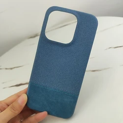 Luxury Fabric Leather Frameless Shockproof Phone Case with Color Contrast and Hard Bumper Cover - Oneplus 11 (Light Blue)