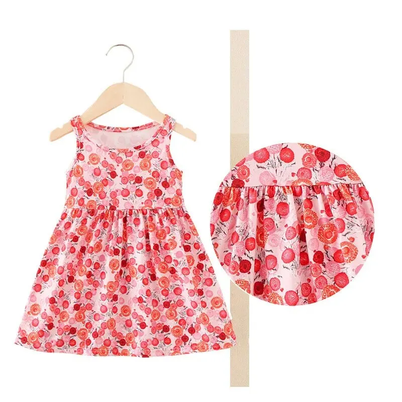 Sleeveless Printed Girls Dress Milk Silk A-line for 75-115cm Girl