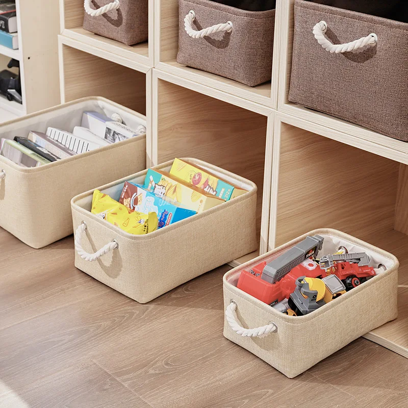 1Pc Beige/Grey Folding Storage Basket Linen Storage Fabric Wardrobe Office Bedroom Closet Toys Laundry Basket With Handle 2