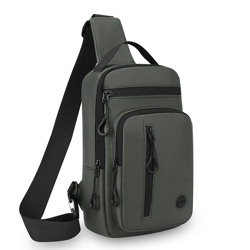 Men's crossbody bag with mobile phone pocket, adjustable shoulder strap, multi pocket chest bag, suitable for leisure, sports, a