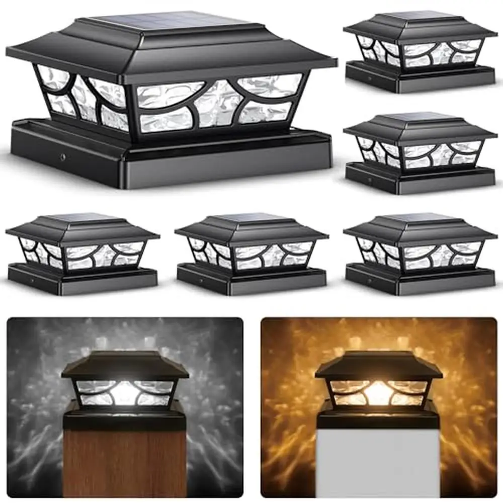 Solar Post Lights Outdoor 4 Modes Deck Fence Post Cap Light for 4x4 5x5 6x6 Vinyl Wooden Posts Patio Garden Decor (6 Pack)