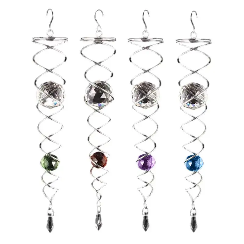 

Spiral Wind Chime Crystal Glass Ball Wind Spinner Pendants Rotating Hook Wall Hanging Decorative Ornaments For Home Outdoor