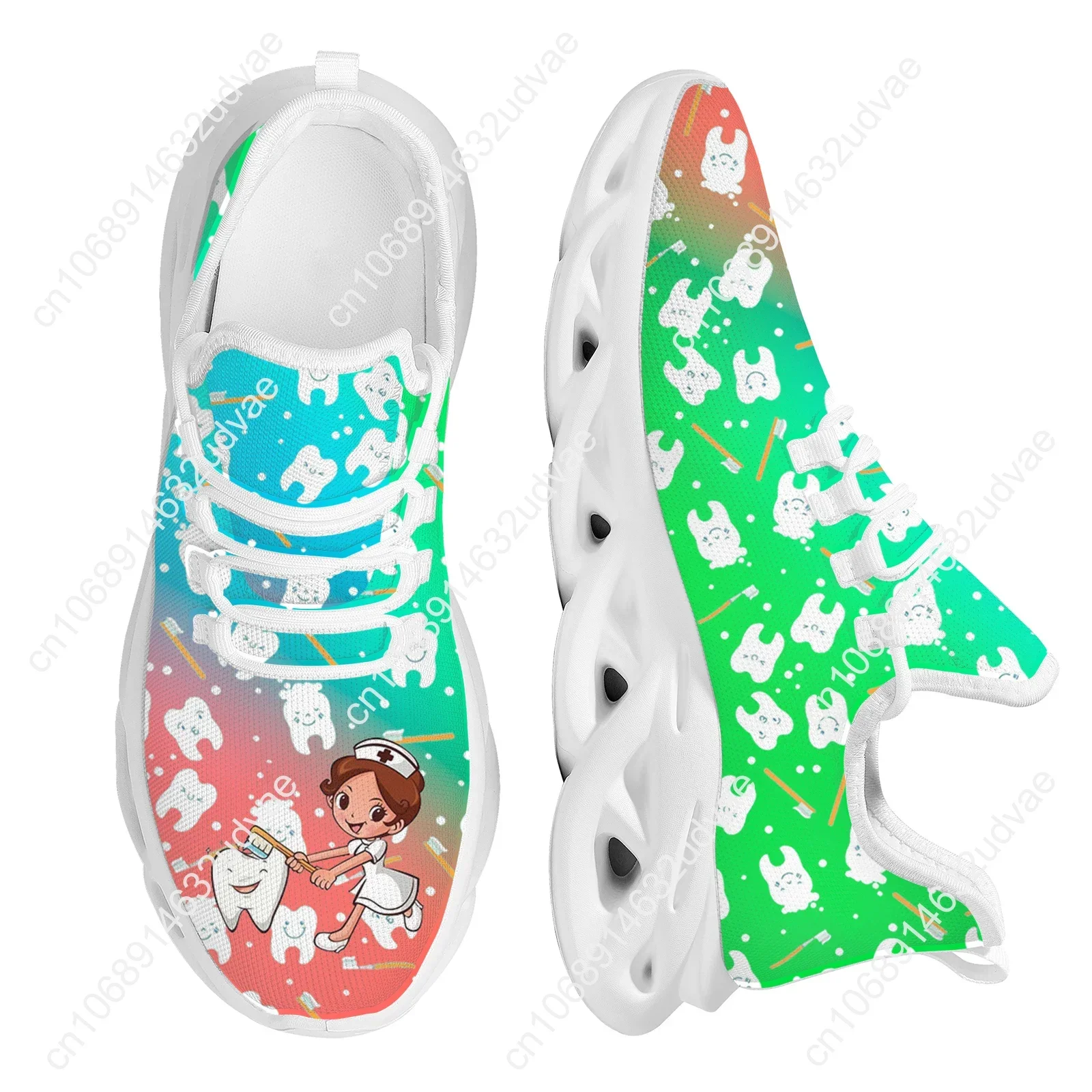 Women Casual Shoes Cute Teeth and Nurse Cartoon Lightweight Mesh Swing Sneakers for Ladies Tennis Sneakers Zapatilla