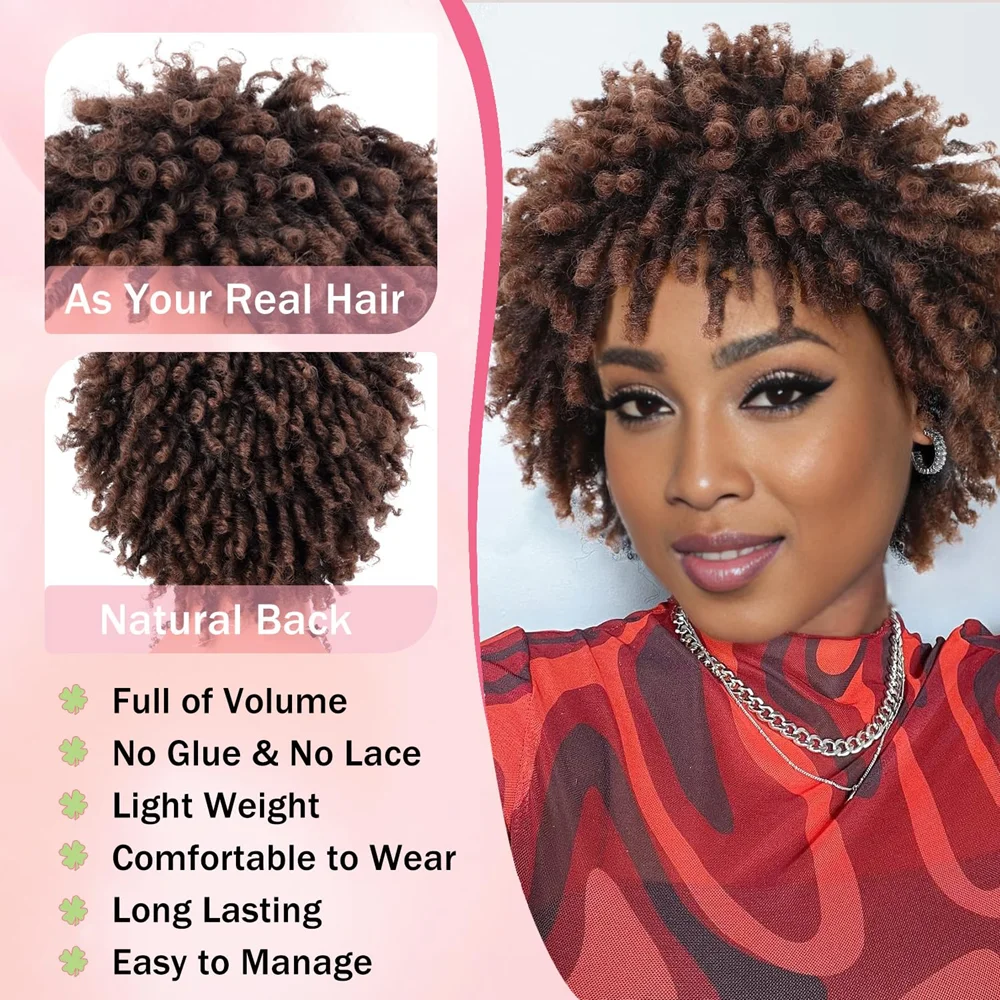 Short Dreadlocks Wigs for Women and Men 3inch Pixie Cut Synthetic Afro Twists Faux Locs Braided Wigs with Clips In Full Hair wig