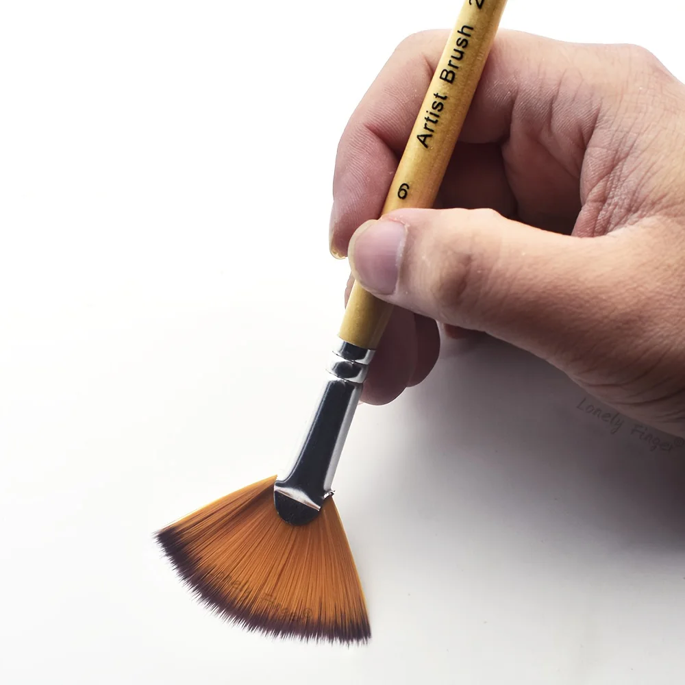 5/10pcs Fan Paint Brush Set Soft Nylon Bristles Wooden Handles for Acrylic, Watercolor, Oil & Gouache Painting 4