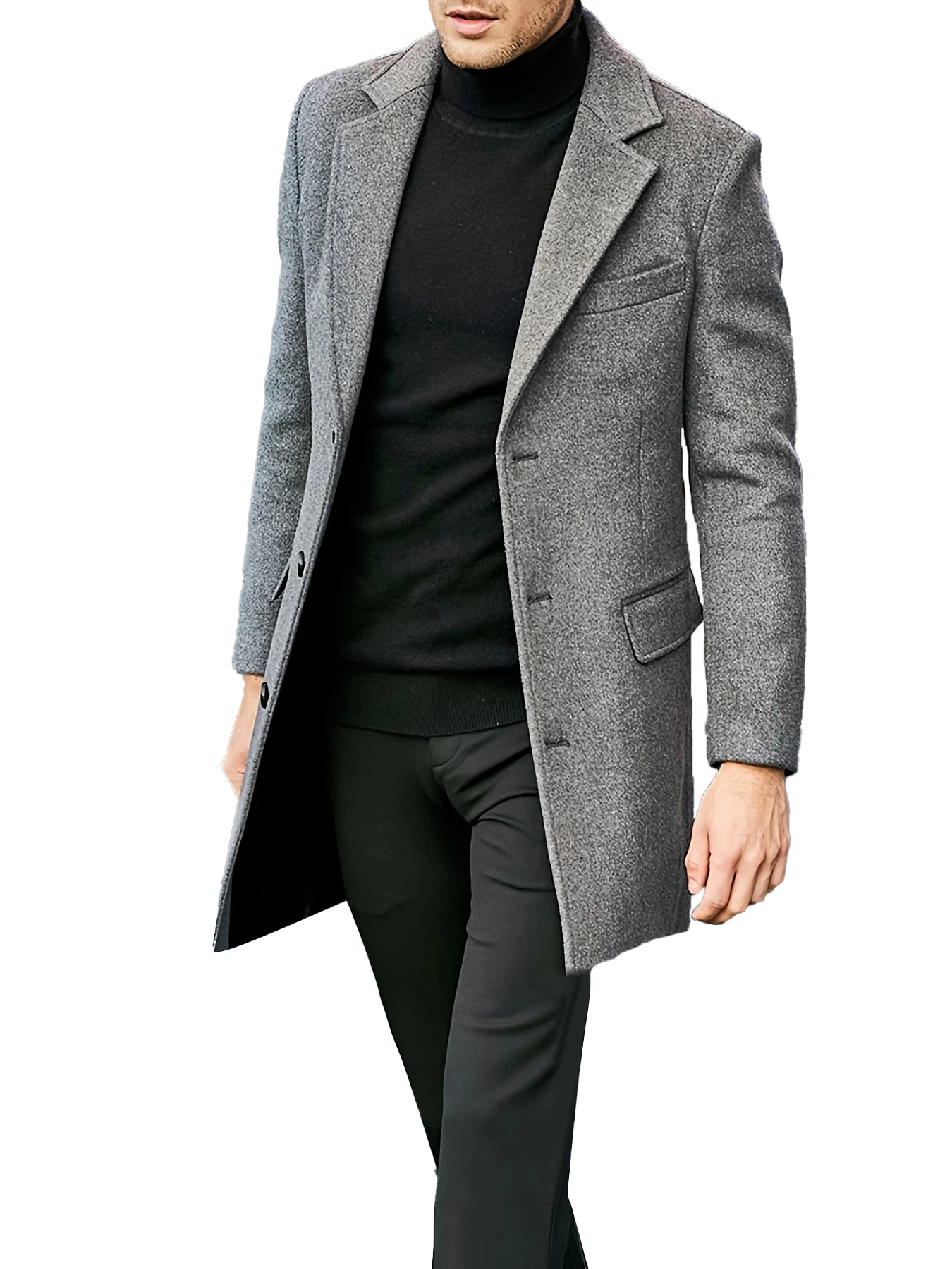 Autumn and winter men's woolen coat British trend long sleeved suit jacket