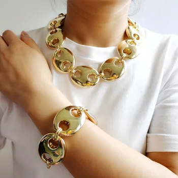 Exaggerated Punk Thick CCB Metallic Golden Oval Short Necklace Women Men Handmade High Quality Collar Necklace Punk Gift 1