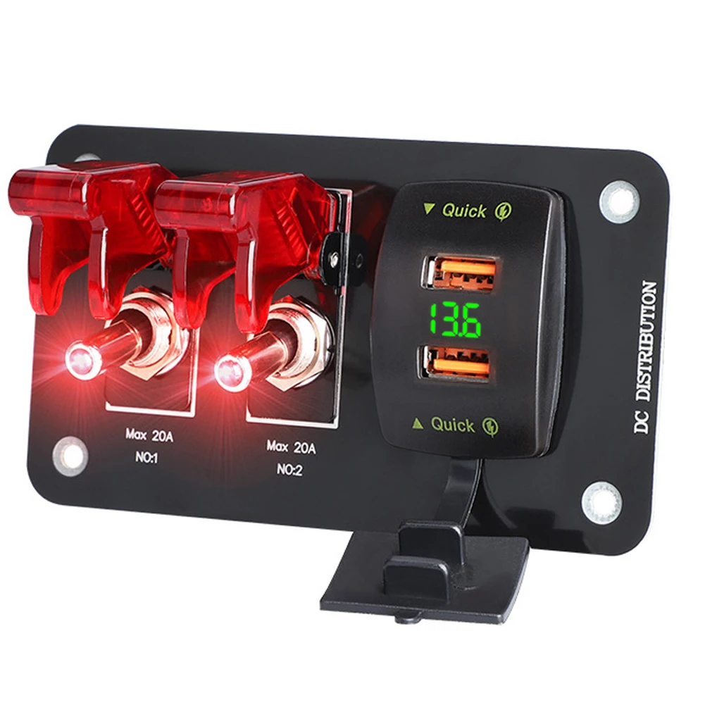 자동차 3 갱 헤비 듀티 로커 토글 스위치 패널, QC3.0 USB, 36W 듀얼 QC 12V20A 커버, ON/OFF 2 핀 자동차 해양 보트 RV 캠핑카