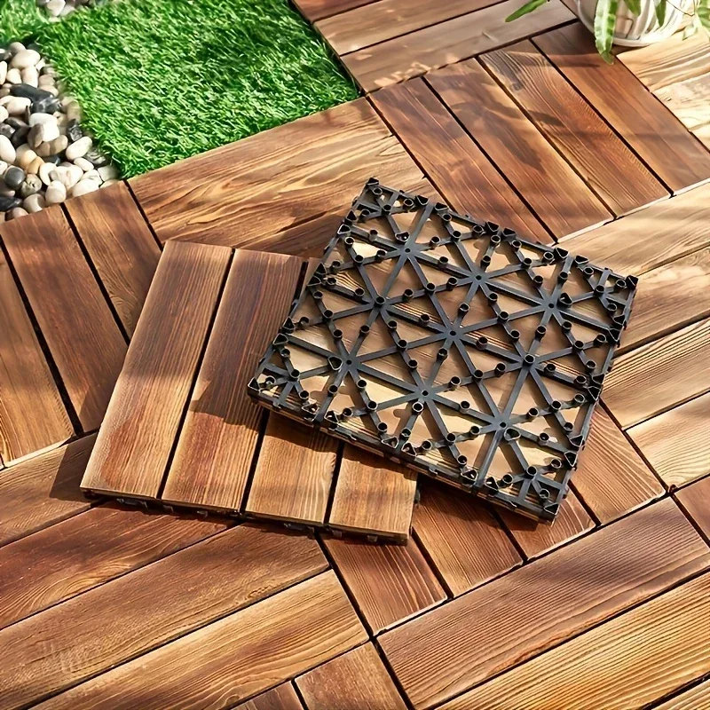 1PC Solid Wood Flooring, Can Be Freely Spliced and DIY, Suitable for Indoor, Outdoor, Terrace, Balcony, Garden Flooring,Brown