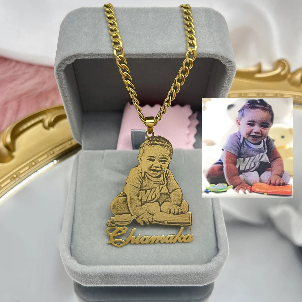 Stainless Steel Custom Photo Necklace Custom Picture Nameplate Pendant Necklace for Kids Custom Memory Jewelry for Family Gifts private order personality mother s bracelet picture customization baby child dad mom brothers sisters handmade family photo