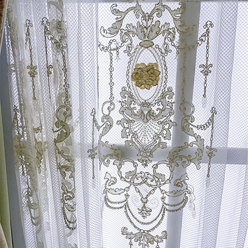 thumbnail image 1 of Olive Green Chocolate Brown Embroidery Stitching Velvet Gilt Curtains for Living Room Bedroom French Window Villa Customized, 1 of 5