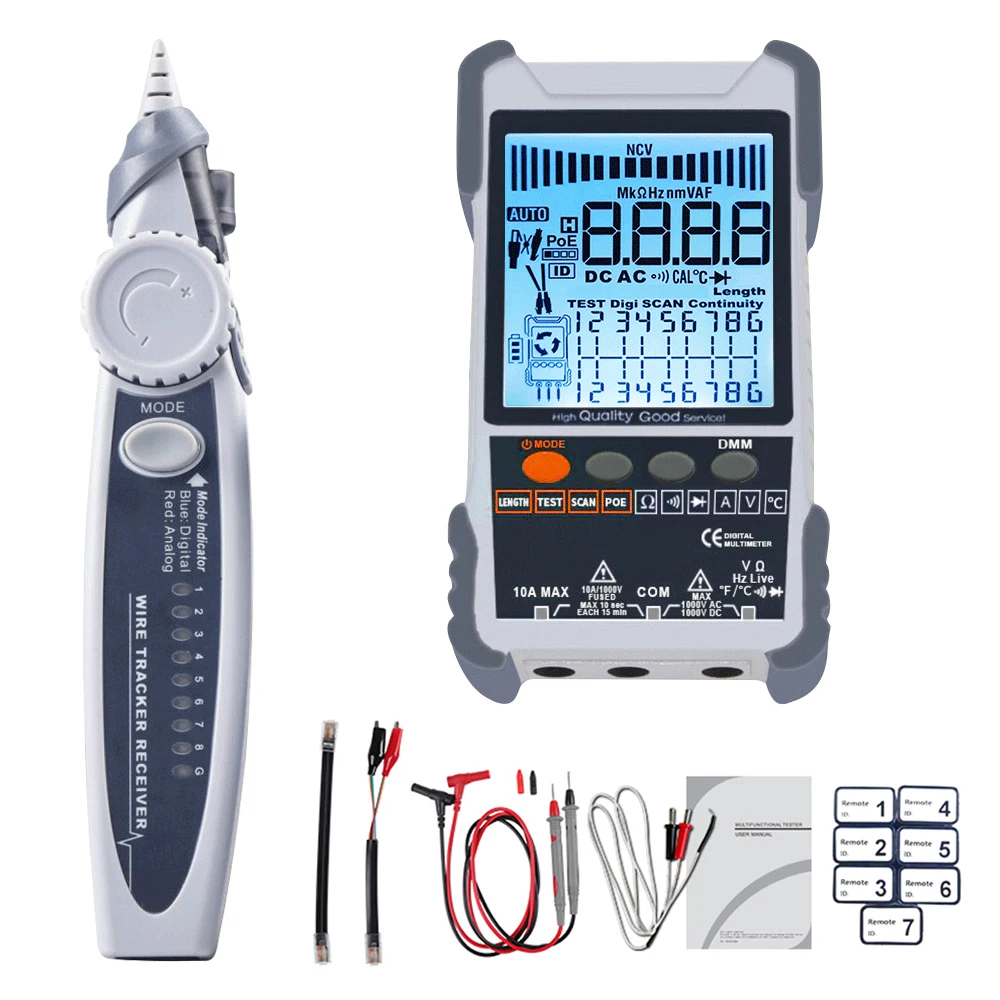 TOOLTOP ET618PRO Network Cable Tester LCD Display Analog Digital Search POE Cable Pairing Length Wiremap Detector