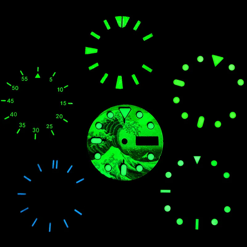 The iko skx007用のブルー/グリーン発光時計ダイヤル超高輝度カレンダーパーツskx009Sprdはムーブメントnh35a nh36a  4r、6rに適合 - AliExpress 腕時計