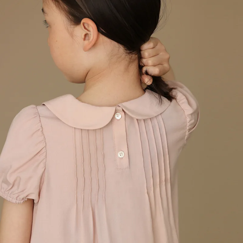 Summer Short Sleeve Baby Girls Dress New Children's Clothing Casual Cotton Dress Kids Girls Clothes Pink Color
