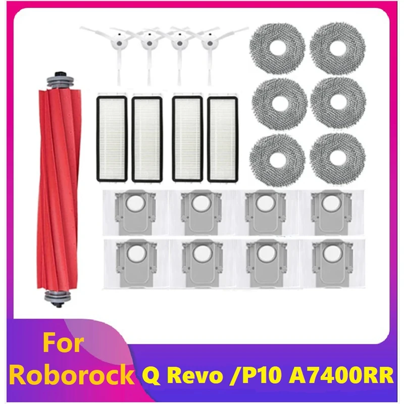 

23PCS Replacement Accessories For Roborock Q Revo /Roborock P10 A7400RR Robot Vacuum Cleaner Main Side Brush Dust Bags Mop Pad