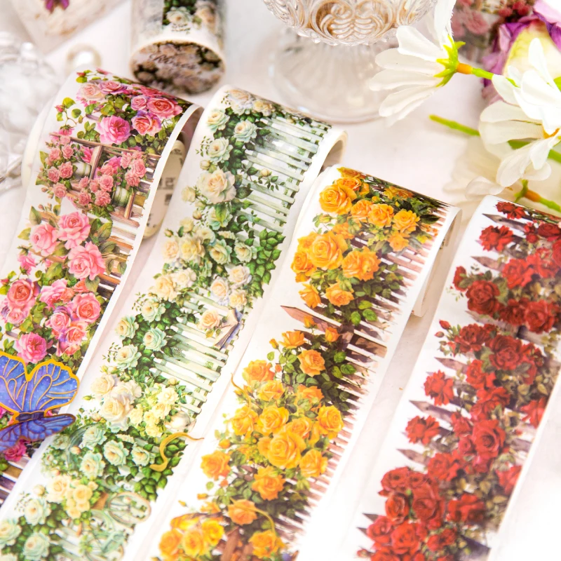 

Yoofun 5x200 см Васи-лента с цветочной рамкой для изготовления карт, коллажей, нежелательного журнала, скрапбукинга, декора, клейкая лента