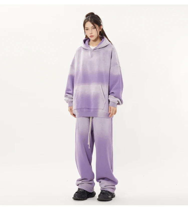 Vintage Spray Pants Two Piece Set Hooded Sweatshirts Tie Dye