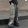 RO Style Gradient Ribbons Multi-pockets Drawstring Jeans for Men Harajuku Streetwear Baggy Y2K Denim Trousers Oversized Cargos 1
