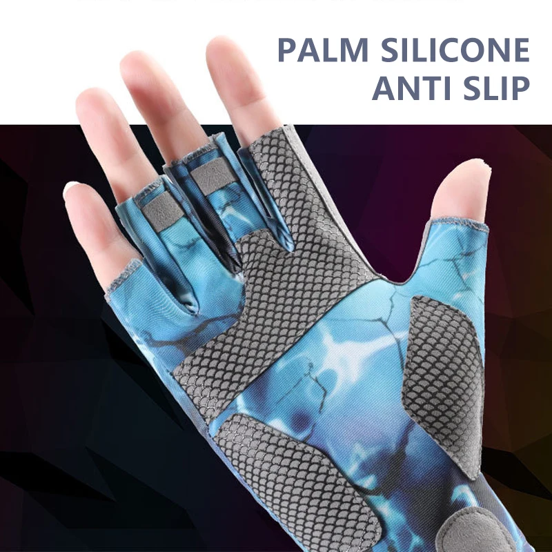 Fishing Gloves Summer Breathable Wear-resistant Ice Silk Half-finger Camouflage Pattern Outdoor Activities
