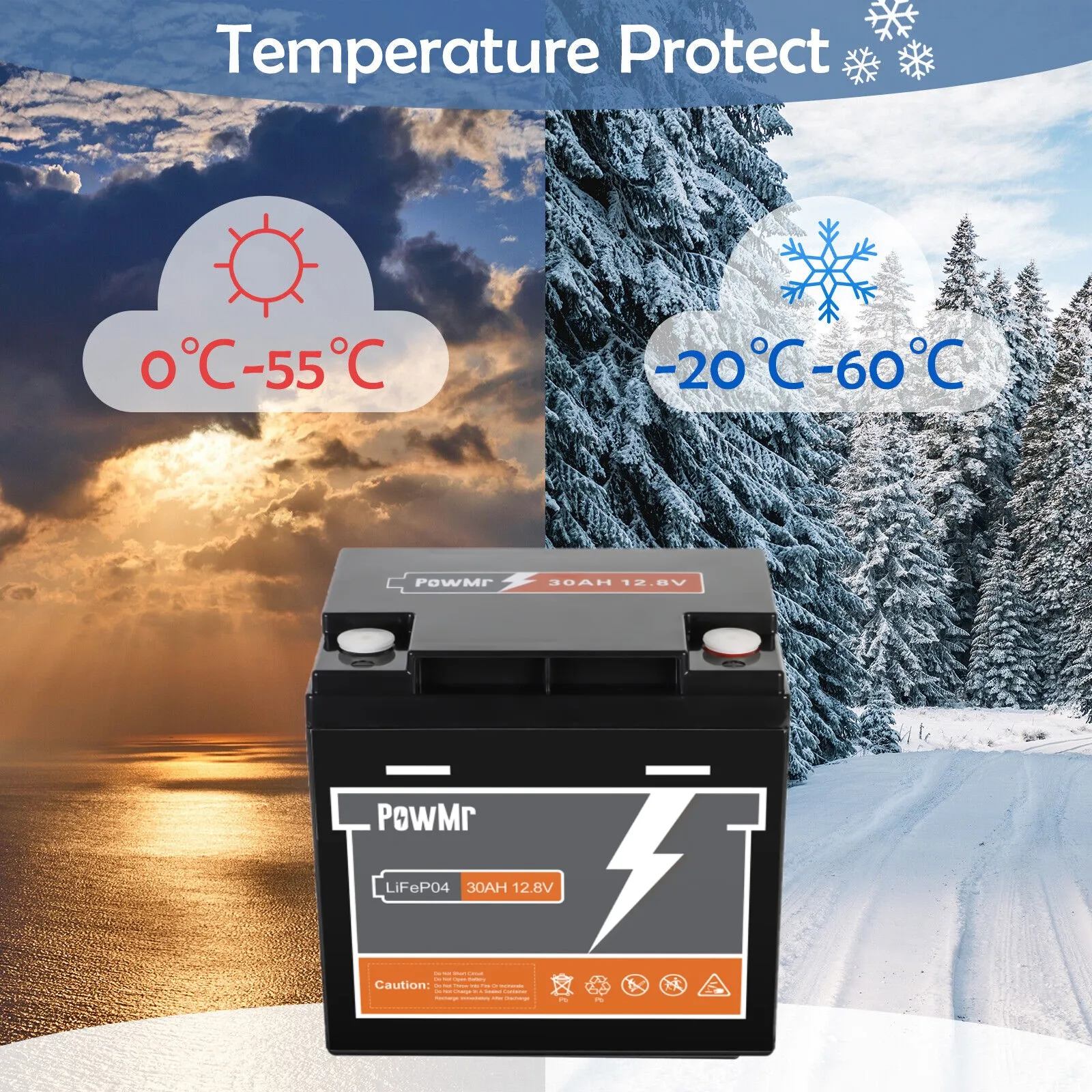 PowMr 30AH LiFePO4 Battery 12V Lithium Iron Phosphate Batteries BMS 3000 Cycle Battery Pack Waterproof Car RV Camping Power Bank 4