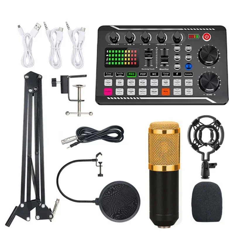 F998 Sound Card 16 Sound Effects Noise Reduction Mixers Headset Mic Voice Control for Phone PC