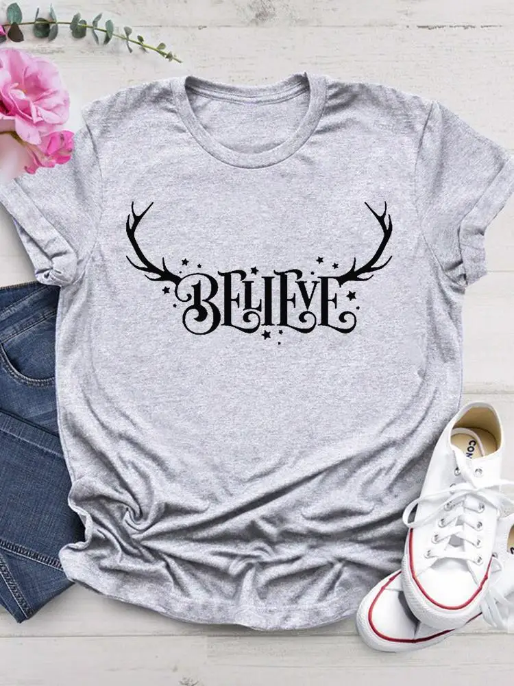 

Топ с графическим принтом, Женская Праздничная модная Милая Новогодняя футболка с милыми буквами, одежда, Женская рождественская одежда, футболка