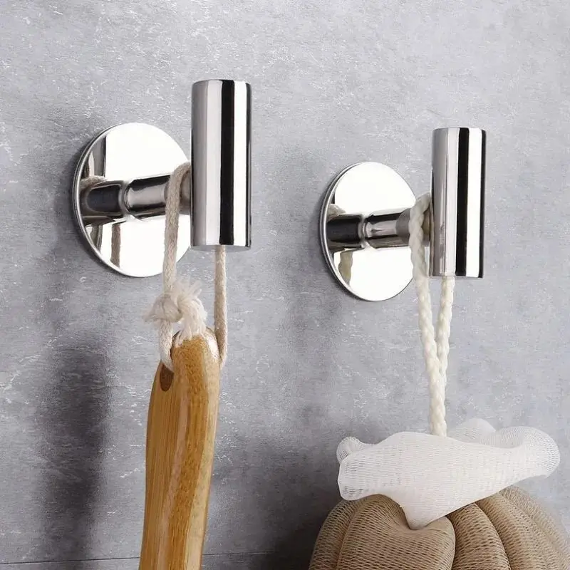 2pcs Wall Hook Stainless Steel Clothes Hanging Hooks Matte Black 3M Adhesive Key Robe Hanger Towel Holder for Bathroom Kitchen