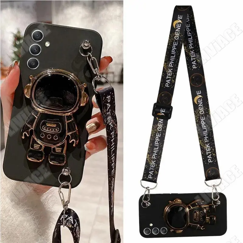 Astronaut Lanyard Crossbody Silicone Case with Stand Cover