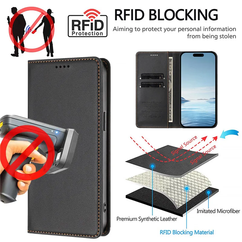 Anti-Theft Luxury Leather Wallet Flip Phone Case