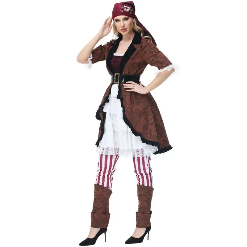 

Women Halloween Pirates Of The Caribbean Costumes Female Warrior Navigator Cosplay Carnival Purim Parade Role Play Party Dress