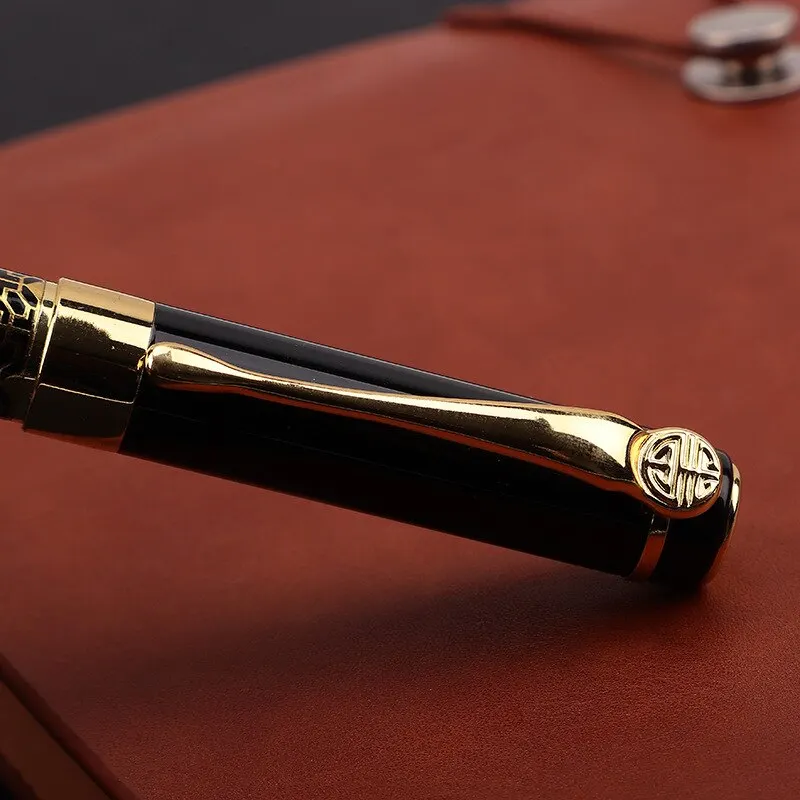 Wood Grain Signature Pen Golden Carving Mahogany Student Office Supplies Fountain Pen New Ink Pen Daily Signature Pe