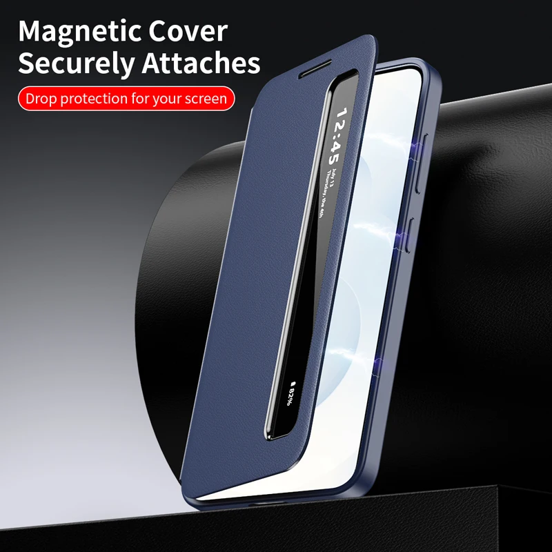 ELVEV Smart Side Window Series Premium PU Leather Drop Protection Phone Case