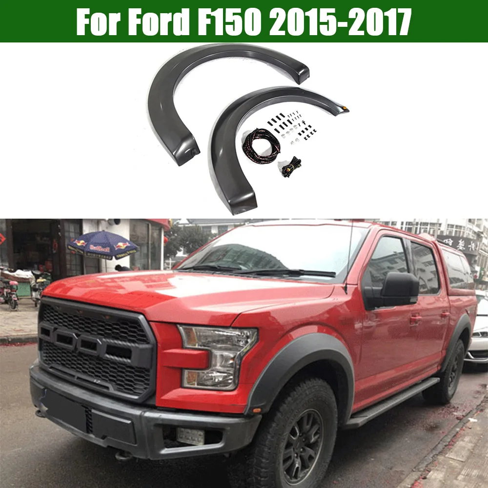 

ABS Black With Led Light Fender Flares Wheel Off-raod Car Styling Wheel Eyebrow Pickup Accessories For Ford F150 2015-2017