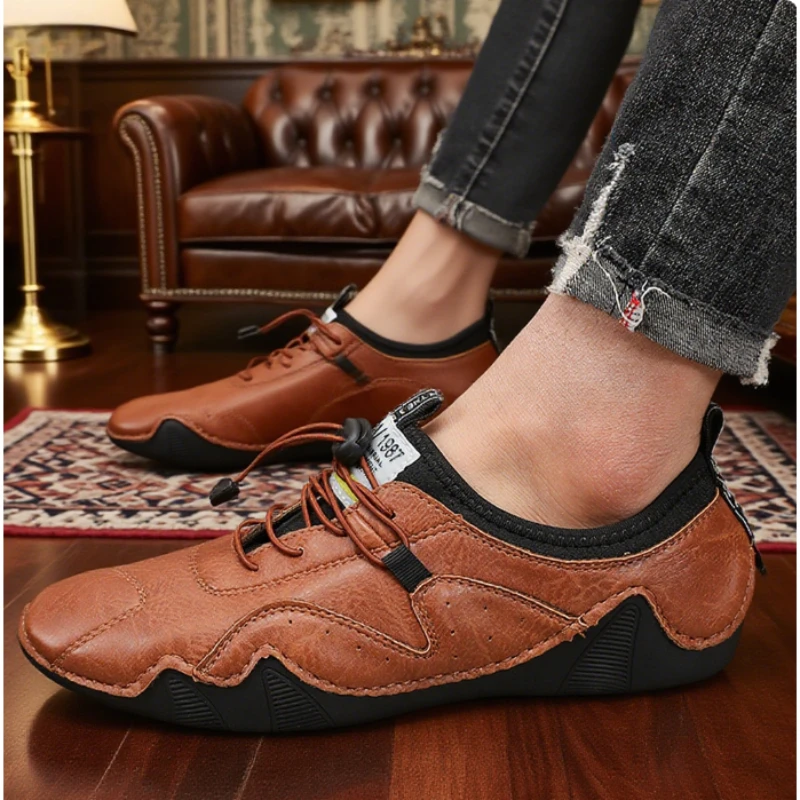Handmade Leather Men Shoes Classic Retro Luxury Brand High-quality Flat Shoes Commuting Business Multifunctional Low Top Loafers