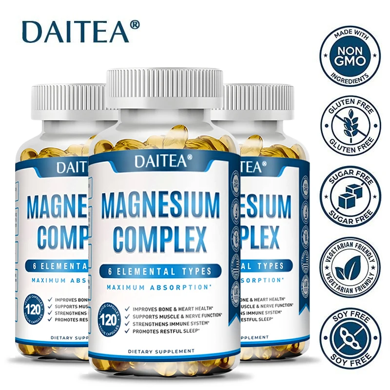 

Magnesium Complex Capsules - Bone, Muscle & Heart Health Supplement, Sleep Support,Muscle Relaxation,Stress & Anxiety Relief